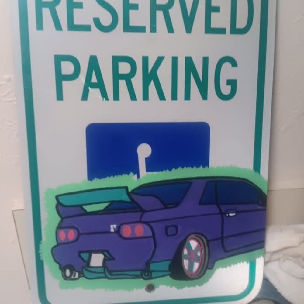 Reserved Parking Sign with Nissan GTR Hand Painted
